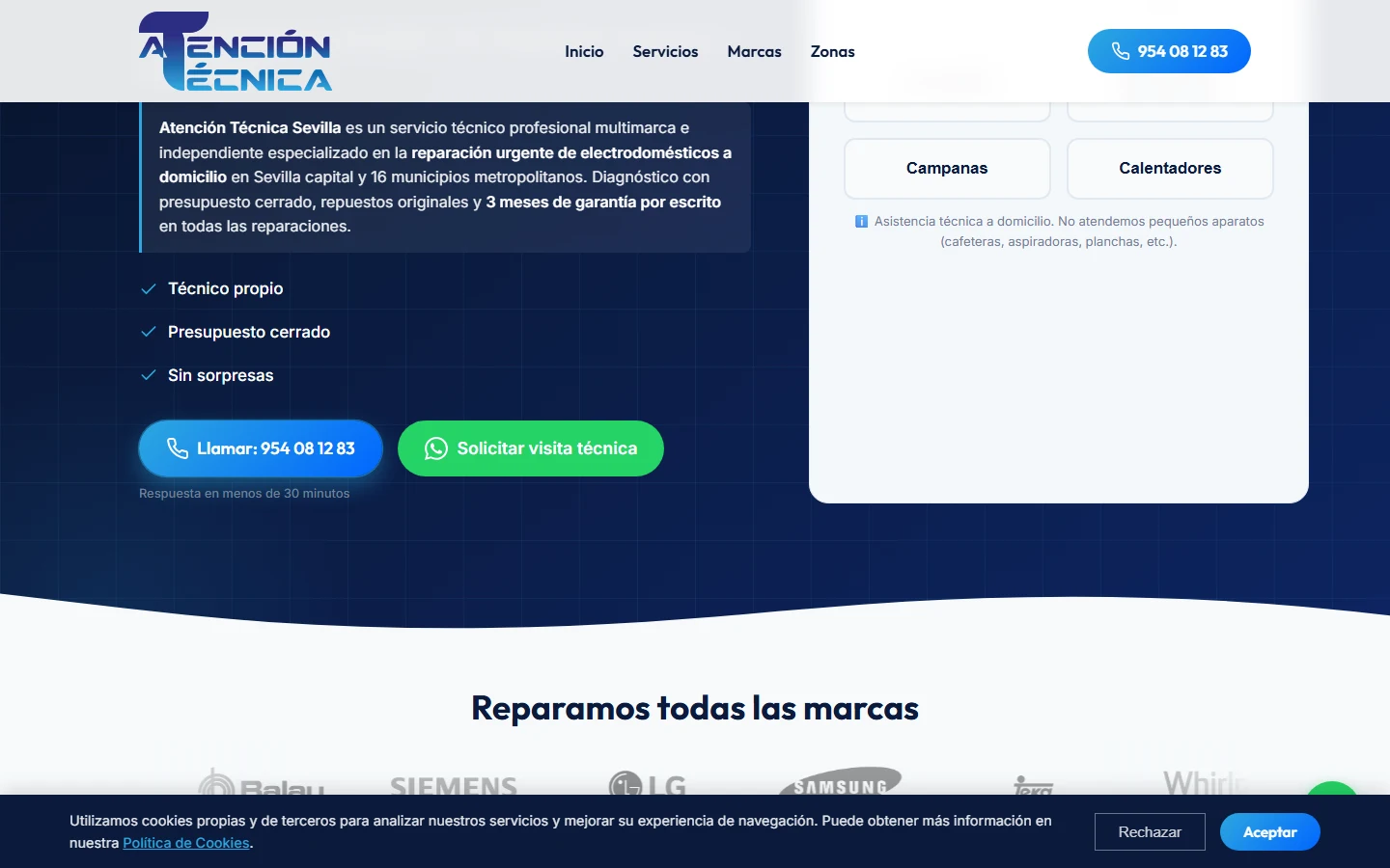 Portal de asistencia técnica electrodomésticos con red de distritos