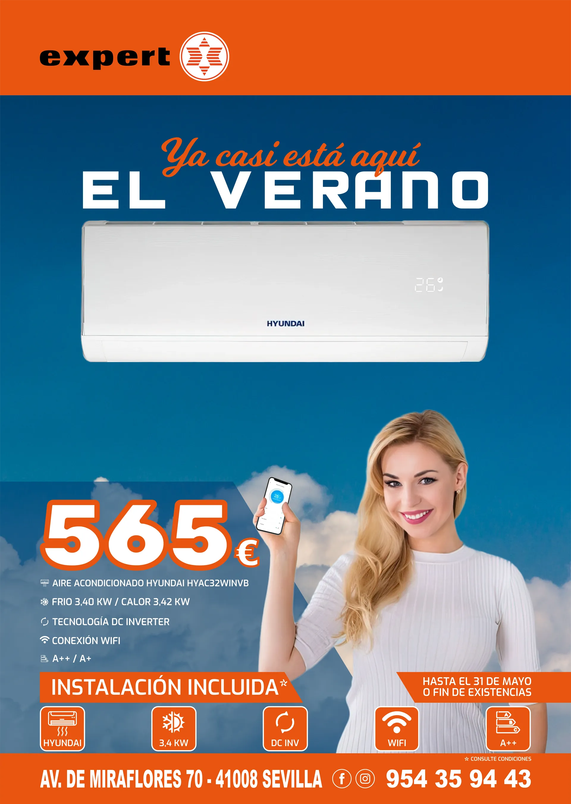 Cartel comercial de campaña nacional de climatización para tiendas Expert en Sevilla