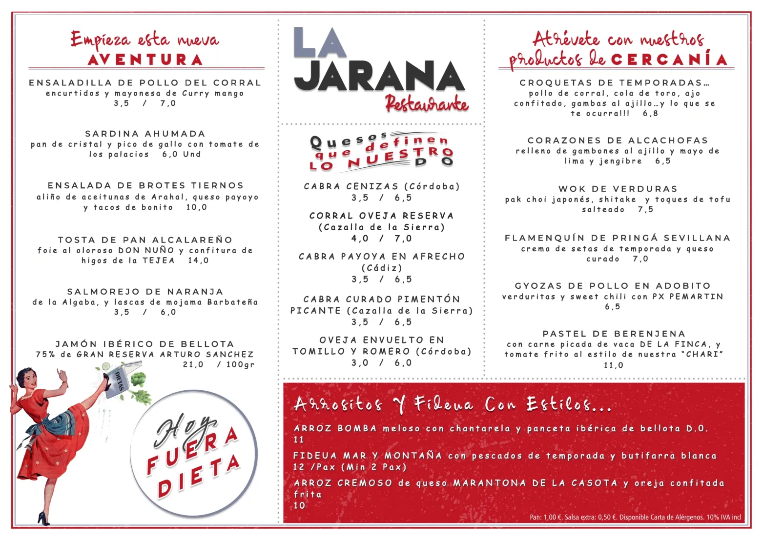 Diseño de carta editorial desenfadada para restaurante La Jarana con estética retro pin-up