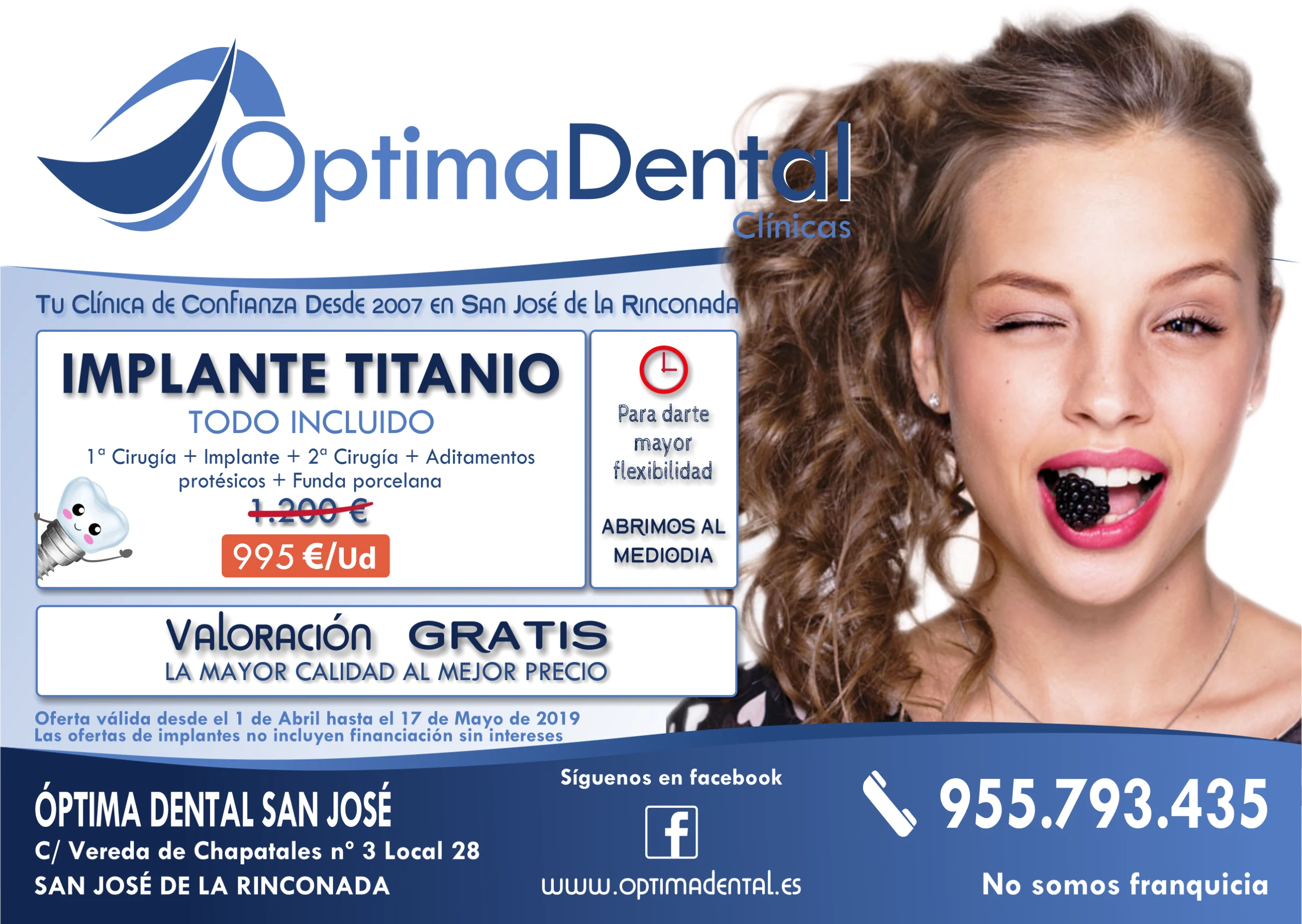 Folleto publicitario y papelería para clínica dental Óptima Dental en San José de la Rinconada